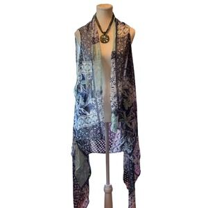 Lane Bryant Floral Print‎ Open Front Vest Sleeveless Duster One Size